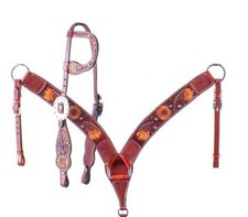 Leather Western Tack Set With Headstall ,Breast Collar and Reins.