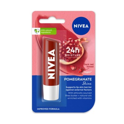 NIVEA Shine pflegender Lippenbalsam, Granatapfel, 4,8 g, rot