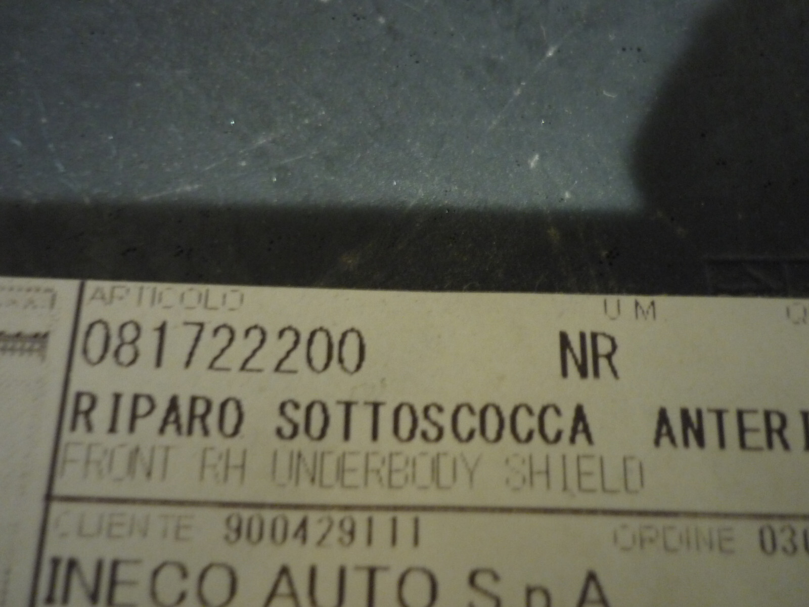 Ferrari 458 Italia - RH Front Underbody Shield ( One Off) P/N 81722200