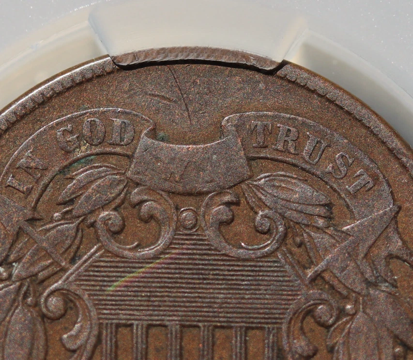 1871 2C Two-Cent Piece CAC VF30 Key Date Low Mintage Copper Coin - Image 4 of 4