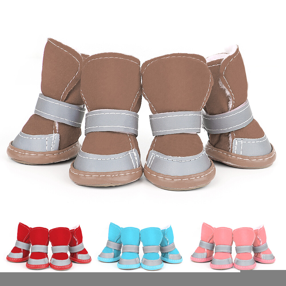 4Pcs Pet Anti-Slip Shoes Warm Fleece Winter Dog Snow Boots