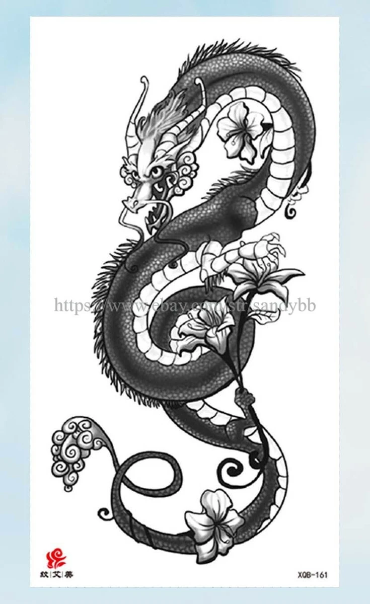 Big Dragon Temporary Tattoo Blackwork Dragon Tattoo Removable 