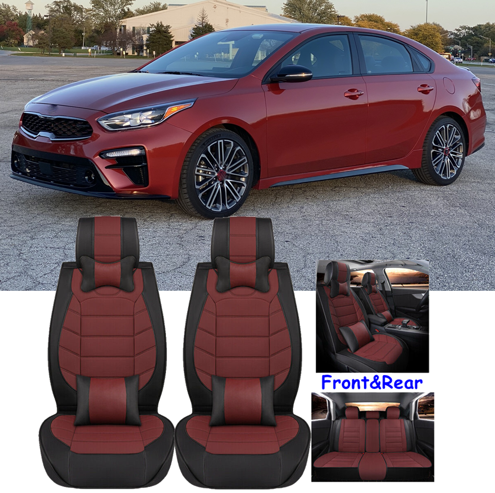 Car Seat Cover 5-Seater Front Rear Full Set Cushion PU Leather For Kia Forte
