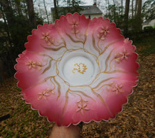 12" Antique Victorian Glass Bridal Bowl Bridal Basket Scalloped Edge Pink Mauve