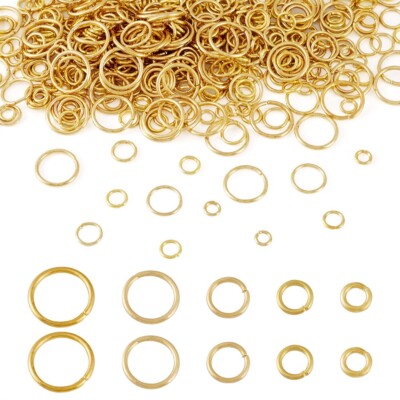 550Pcs Real 18K Gold Plated Stainless Steel Open Jump Rings Finding 4~10x0.7~1mm