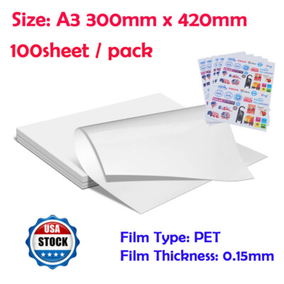 US 100pcs/PACK A3 UV DTF Printing Film Crystal Label Film A 11.8in x 16.5in