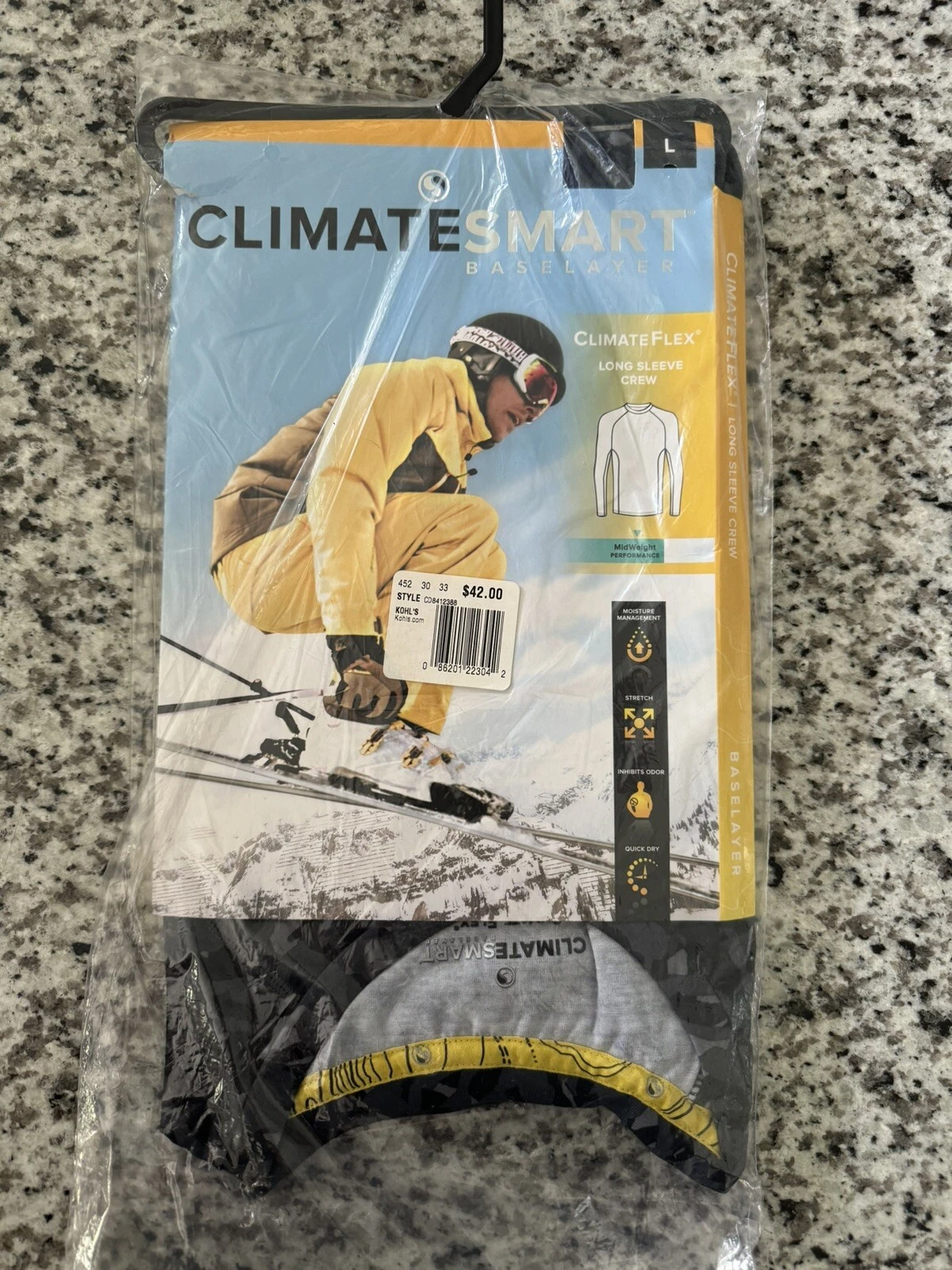 NEW!! MEN’S CLIMATESMART - MID WEIGHT - BASE LAYER LONG SLEEVE CREW -LG