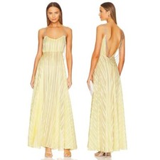 LoveShackFancy Darralis Dress Satin Chiffon Stripe Embellished Strap Yellow Sz 2