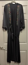 Vintage Vanity Fair Black W/Multi Color Gold Trim Long Sleeve Robe Size L Nylon