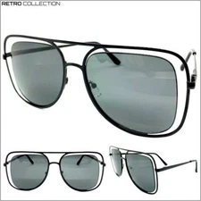 Men's or Women Classy Elegant RETRO Style SUN GLASSES Large Square Black Frame