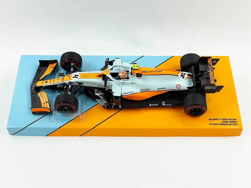 Mclaren F1 MCL35M #4 Lando Norris Monaco GP 2021 3rd Gulf Livery 1:18 MINICHAMPS - Image 4 of 4