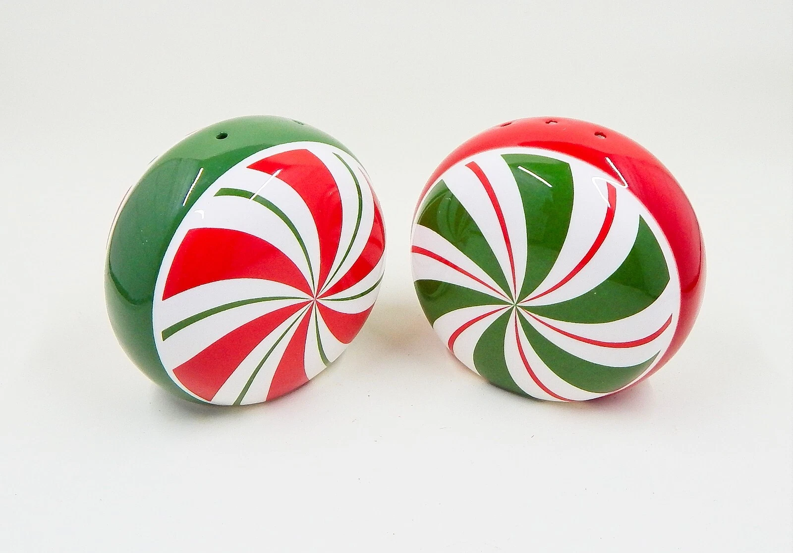Pier 1 One Peppermint Candy Salt & Pepper Shakers Swirl Green Red