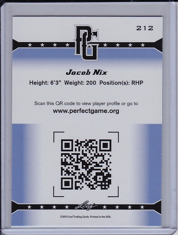 Jacob Nix 2013 Leaf Perfect Game San Diego Padres Prospect Rookie 2015 Draft - Image 2 of 2