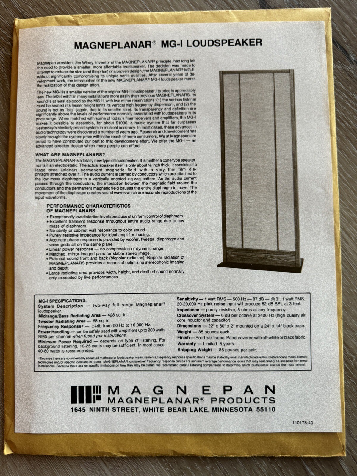 Magnepan Magneplanar Loudspeakers MGI Original owner eBay