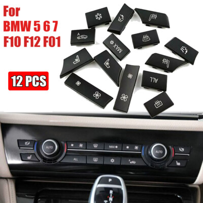 Set AC button trim 12pcs Black Cap Switch Auto Car Decal For BMW 5 6 7 F10 F01 U