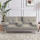 Futon Sofa Bed Convertible Couch for Living Room with 2 Cup Holders