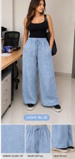 Blue Moon UK Summer Womens Ladies Cotton Linen Casual Pants Wide Leg Trousers
