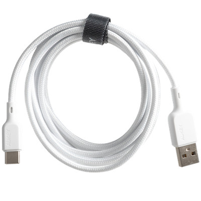 Aukey USB 2.0 A to C 6' 15W/480Mbps PVC Woven (White)