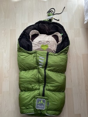 ODENWÄLDER Babynest Fußsack Mucki L Muckitex Grün Bär  Kinderwagensack