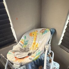 Infant Baby Bouncer Seat with Toy Bar, White Yellow Blue Multicolor