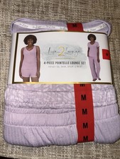Live 2 Lounge Women  s 4-Piece Pointelle Lounge Set, Purple, Size Medium