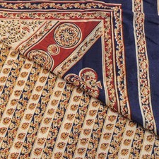 Sanskriti Vintage Cream Moss Crepe Saree Kalamkari Printed Soft Fabric 5 Yd Sari