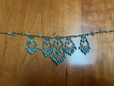 Turquoise Colored Beaded w/ Silvertone Wire Necklace 20  