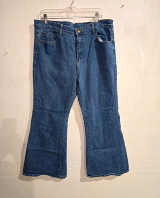 BOTON BLUE Men's Blue Denim Jeans Flared Bootcut Mid Rise Regular Fit. 36x30''.