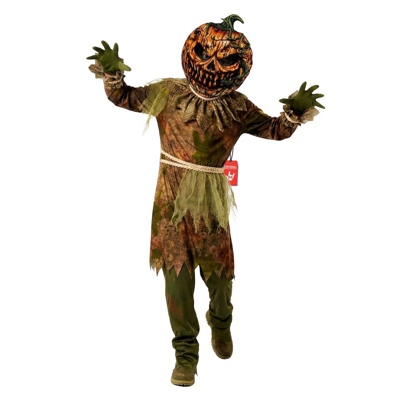 Boys Scary Pumpkin Costume Mask Kids Jack O`Lantern Scarecrow Halloween 4-14 yrs