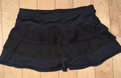 Lululemon Tiered Nothing To Hide Mini Skirt Black Mesh Rare Size 2 -RARE