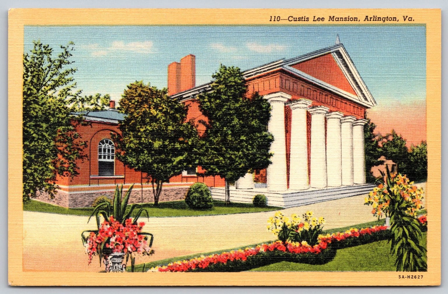 Linen Postcard Custis Lee Mansion Arlington Virginia Robert E Lee Home AA406