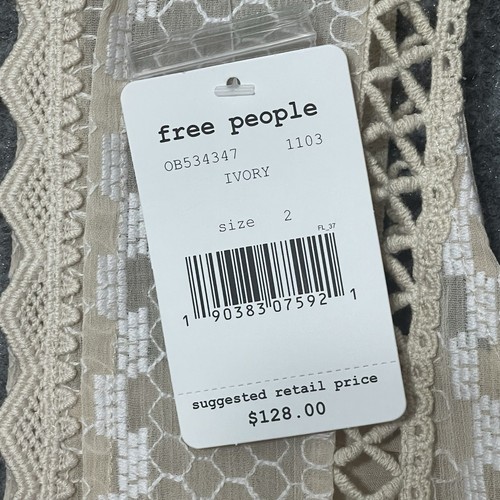 Free People Wherever You Go Sleevless Emboridered Lace Dress Ivory Size 2 Spring - Picture 3 of 9