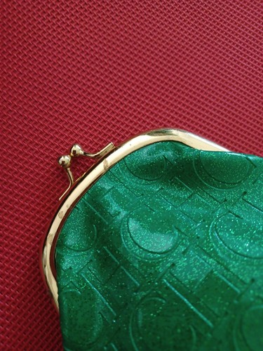 Carolina Herrera CH LOGO Green/Gold Small Coin Purse USED - Picture 3 of 7