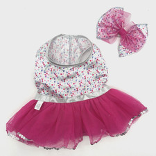 Build a Bear Promise Pets Dress Pink Tulle Silver Ear Bow Sequin Confetti Outfit