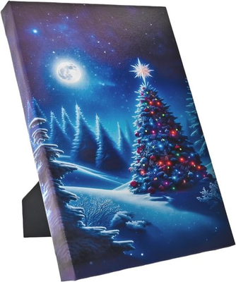 #ad DEMAGNNIE Fiber Optic Christmas Tree Canvas Painting w Timer LED Christmas Pic $41.36