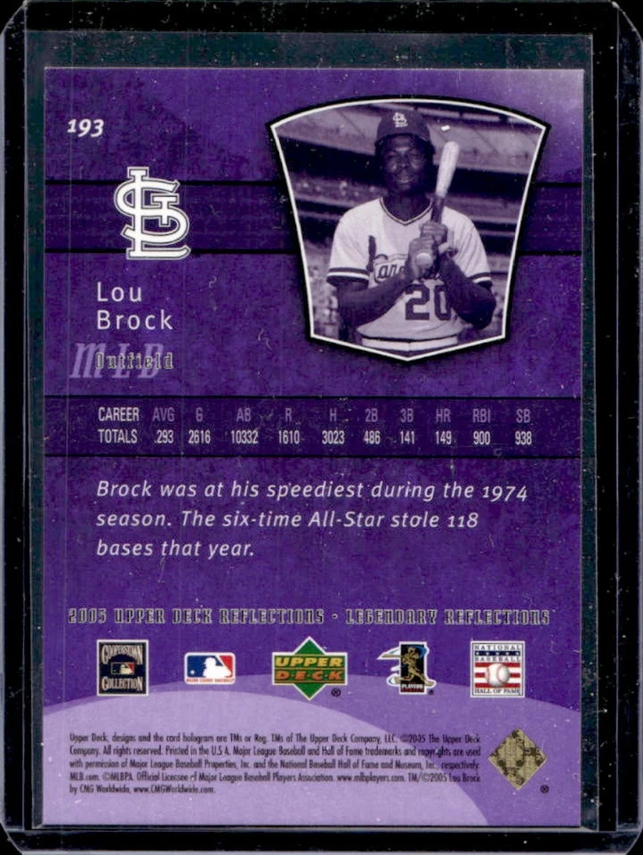 2005 Upper Deck Reflections Lou Brock Purple #93/99 Cardinals - Image 2 of 2