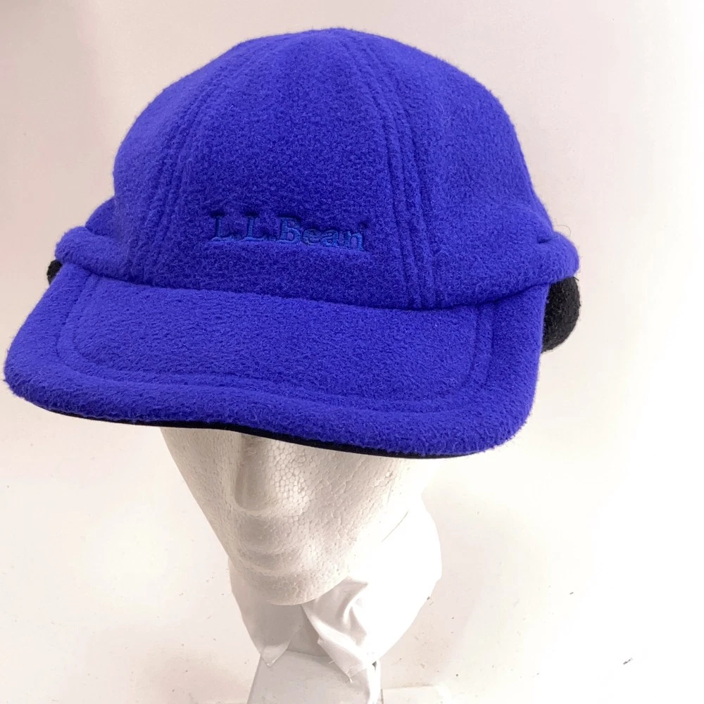 Vintage made USA blue fleece black interior winter baseball cap by L.L. Bean