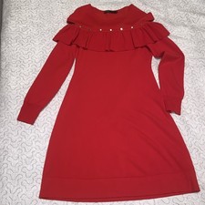 Worn Once Karen Millen Red Viscose Rich Mini Dress Tunic Size 8