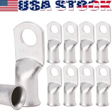 10Pcs Copper Battery Lugs Ring Terminals Set Cable Ends 1/0AWG Wire Connectors