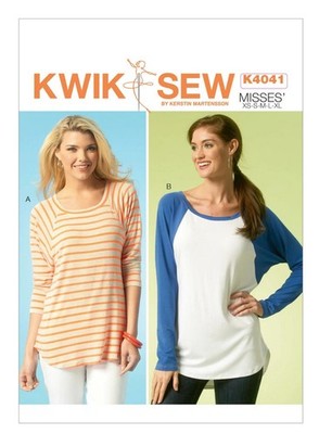 Kwik Sew 4041 XS-XL Raglan Dolman Pull Over T-Shirt Loose Relaxed Long Pattern