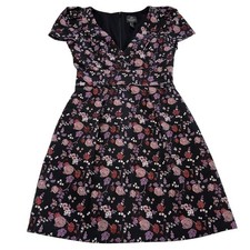 Adrianna Papell Dress Womens 0 Floral Jacquard Short Sleeve Fit Flare Party