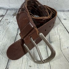 Genuine Leather Belt Women Large Brown Embossed Details Solid Brass Buckle