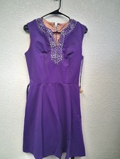 Vintage 60s Mod Dress Embellished Women's Purple Sleeveless Belt Sz 13