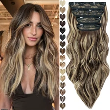 4 Pieces Clip In Hair Extensions Real Thick Wavy 22" Full Head Natural as Human