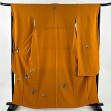 JAPANESE KIMONO FURISODE ORANGE 163cm 5 ft 4 in PURE SILK FF9127