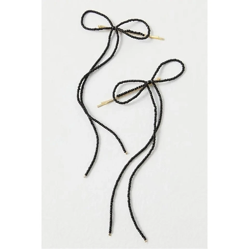 Free People кокетка изящный бисером бант Бобби булавки в черный новый с Ярлыками подвеской - Изображение 2 из 4