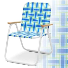  Folding Lawn Chair, Beach Chair for Adults with Blue & Green High Webbed Chair