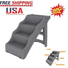 Foldable Pet Stairs 4 Non-slip Steps Dog Ladder w/ Support Frame for High Bed