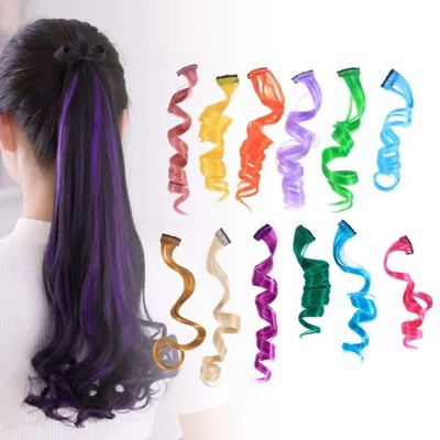 12 Pcs Gradient Colored Hairpieces Clip In Curly Hair Extensions (Random Color)
