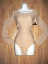 Plus Size Shiny Nude Shelf Lined Spandex Long Sleeve Scoop Leotard Size XL NWT